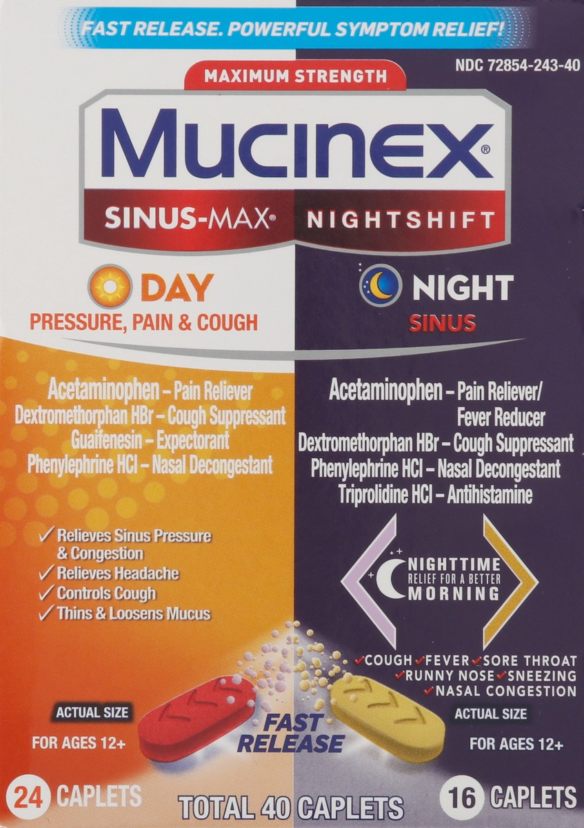slide 8 of 9, Mucinex Maximum Strength Nightshift Sinus-Max 40 Caplets, 40 ct