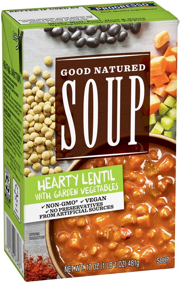 slide 1 of 1, Progresso Good Natured Soup Hearty Lentil with Garden Vegetables Soup, 17 oz