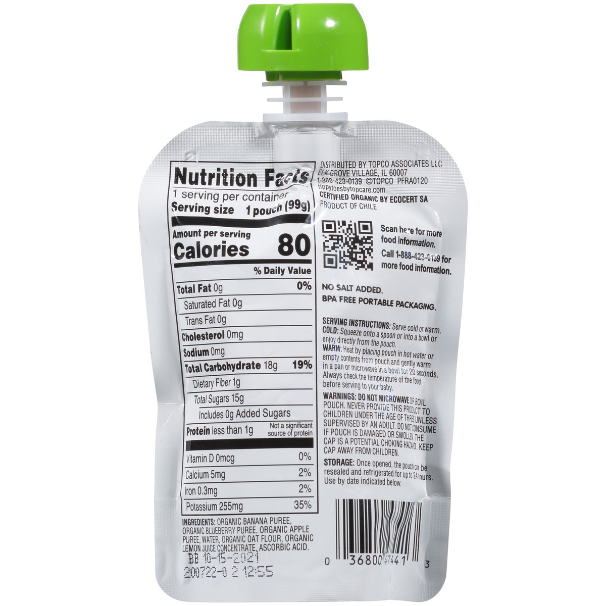 slide 10 of 15, Tippy Toes Organic 2 (6 Months & Up) Banana Blueberry Apple Oatmeal Baby Food 3.5 oz, 3.5 oz