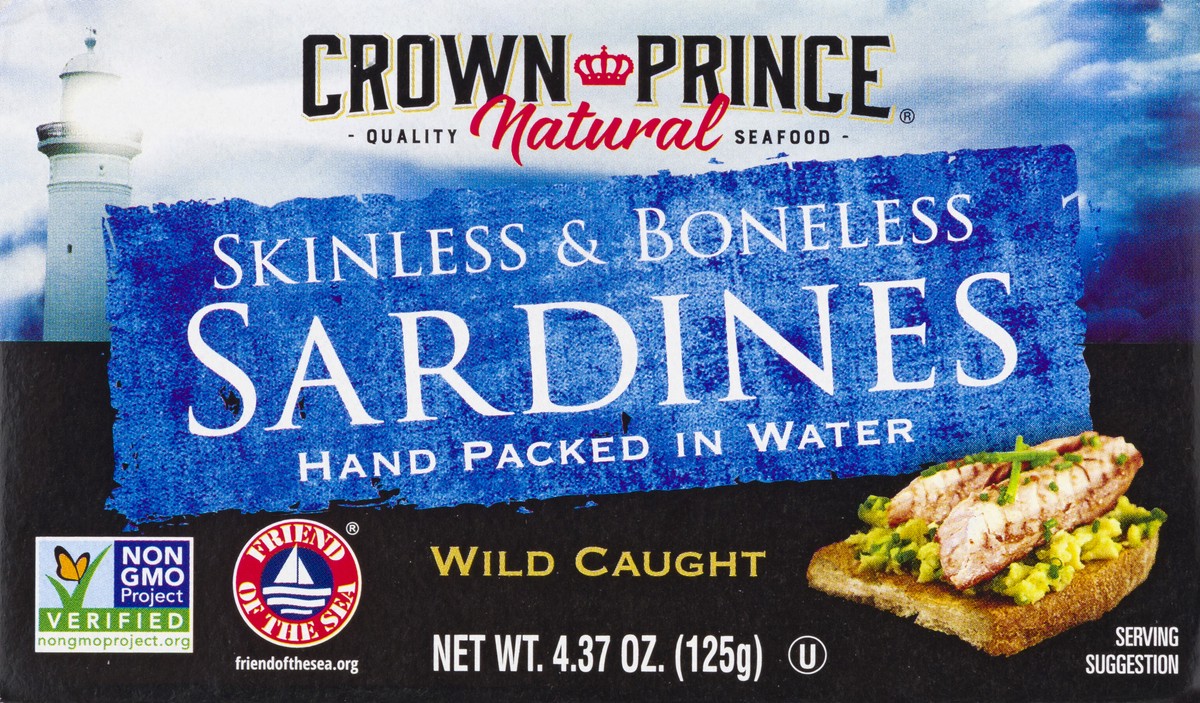 slide 1 of 1, Crown Prince No Skin/Bone Sardines in Water, 4.37 oz