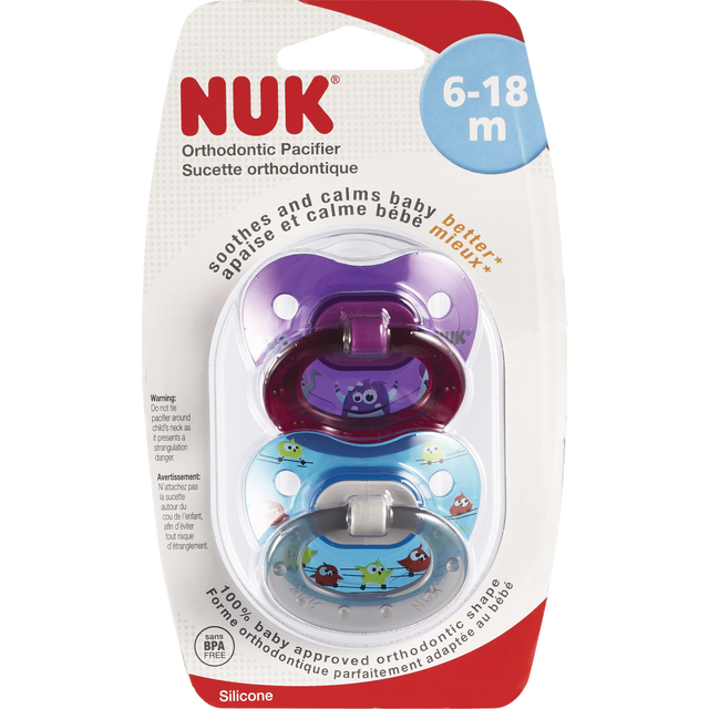 slide 1 of 1, NUK Silicone Orthodontic Pacifier, 2 ct