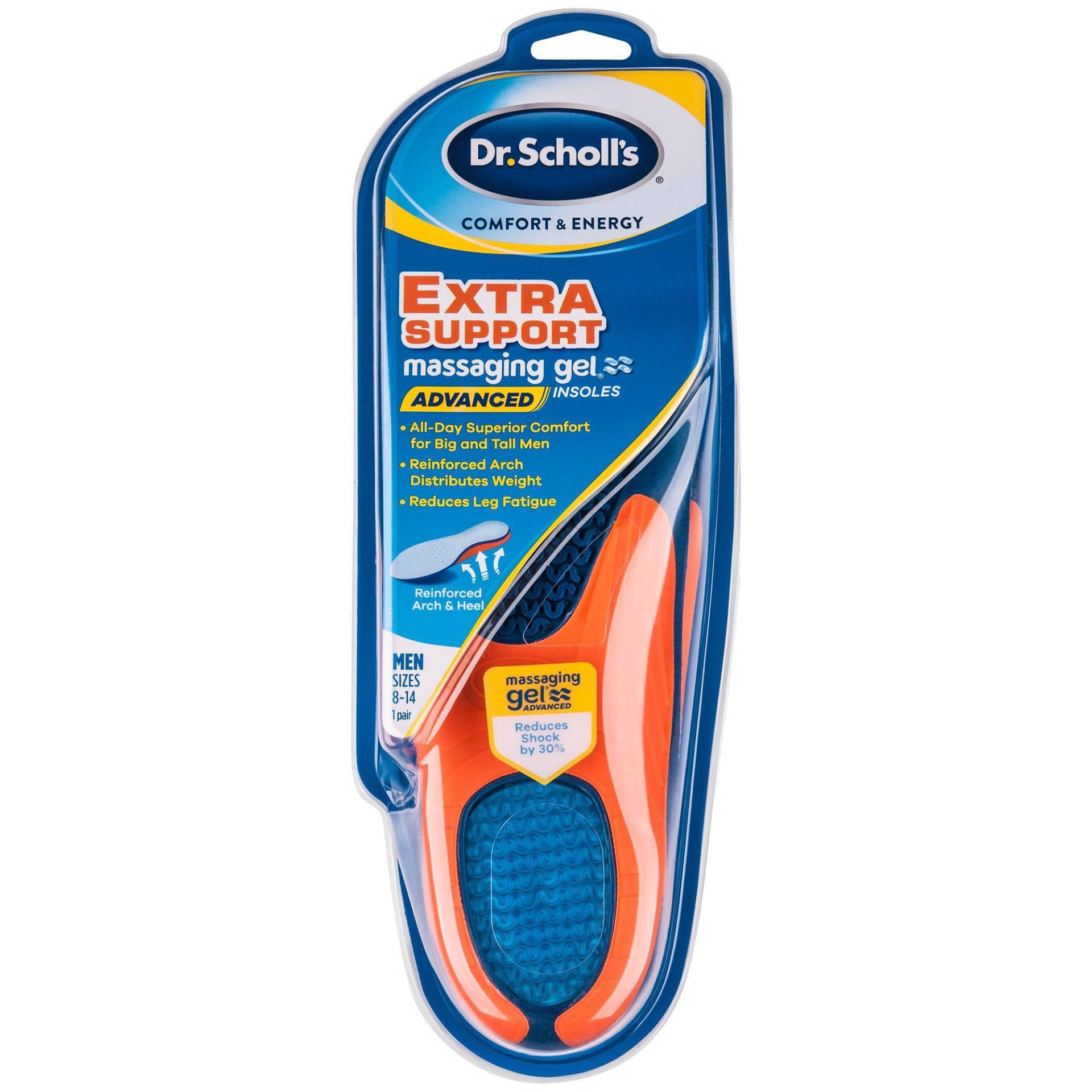 slide 1 of 3, Dr. Scholl's Extra Support Insoles with Massaging Gel Men's Size 8-14, 1 ct