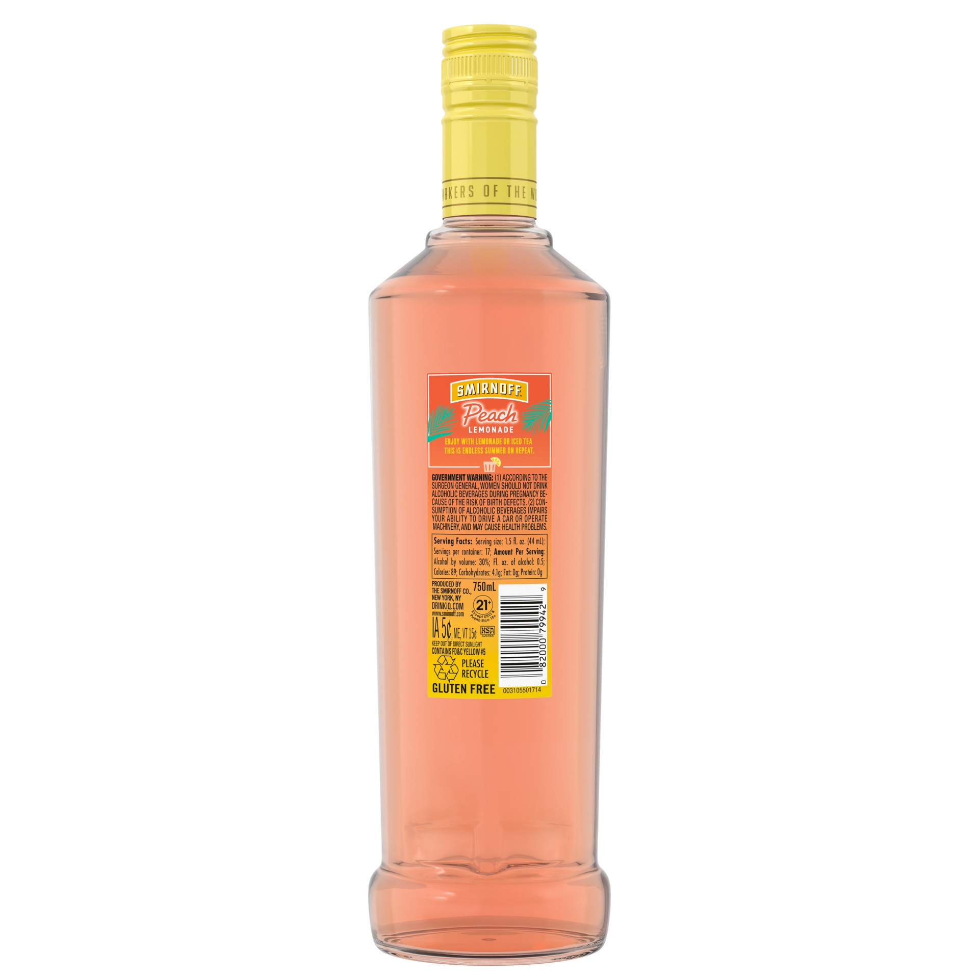 slide 2 of 4, Smirnoff Peach Lemonade (Vodka Infused With Natural Flavors), 750 mL, 750 ml