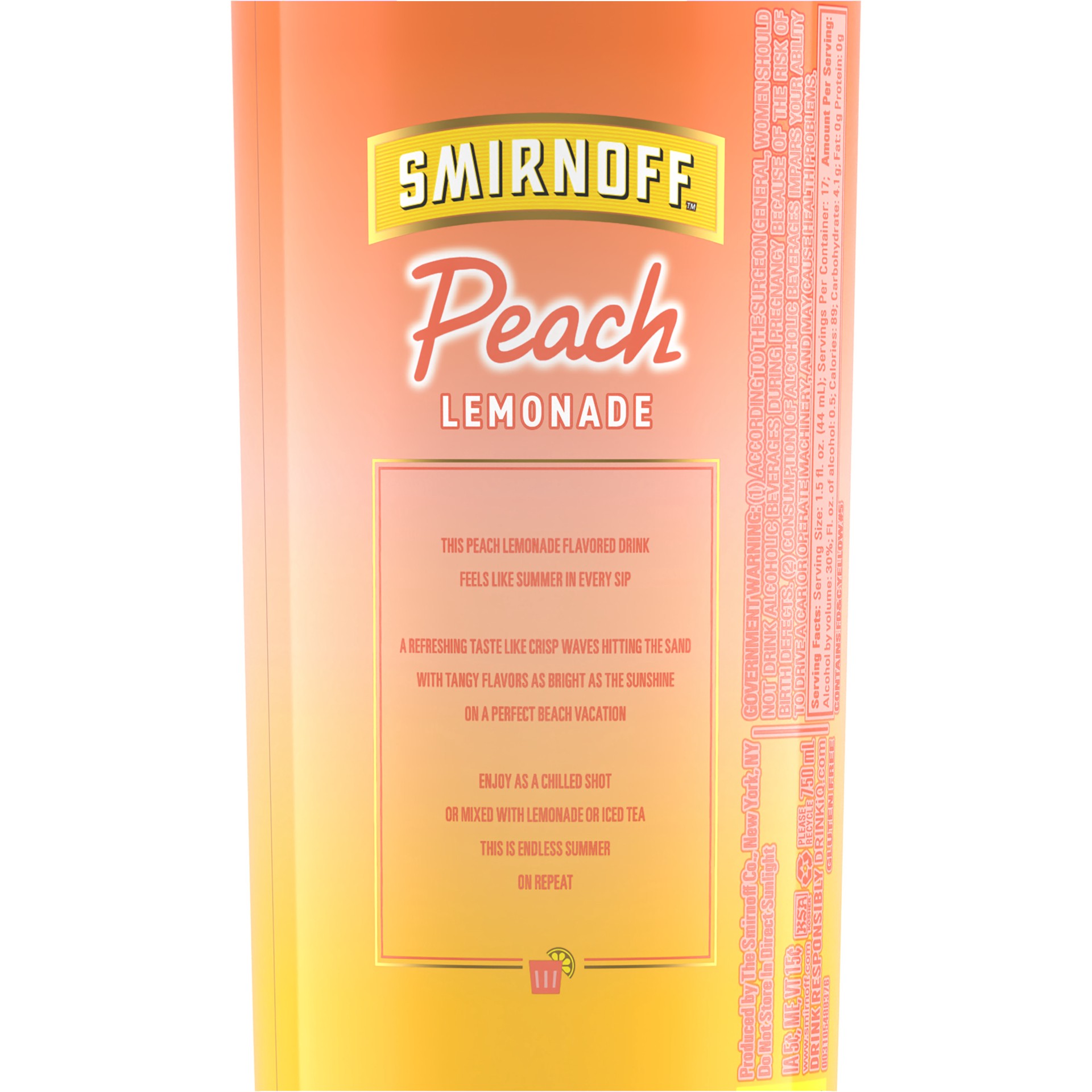slide 4 of 4, Smirnoff Peach Lemonade (Vodka Infused With Natural Flavors), 750 mL, 750 ml