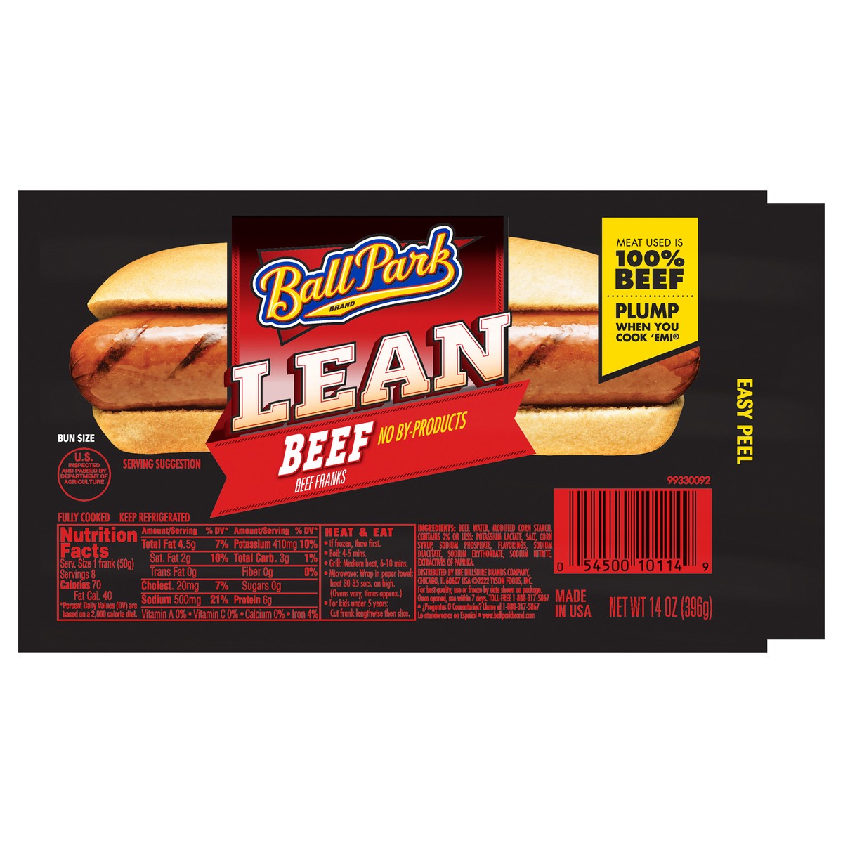 slide 2 of 7, Ball Park Bun Length Hot Dogs, Lean Beef, 8 Count, 396.89 g