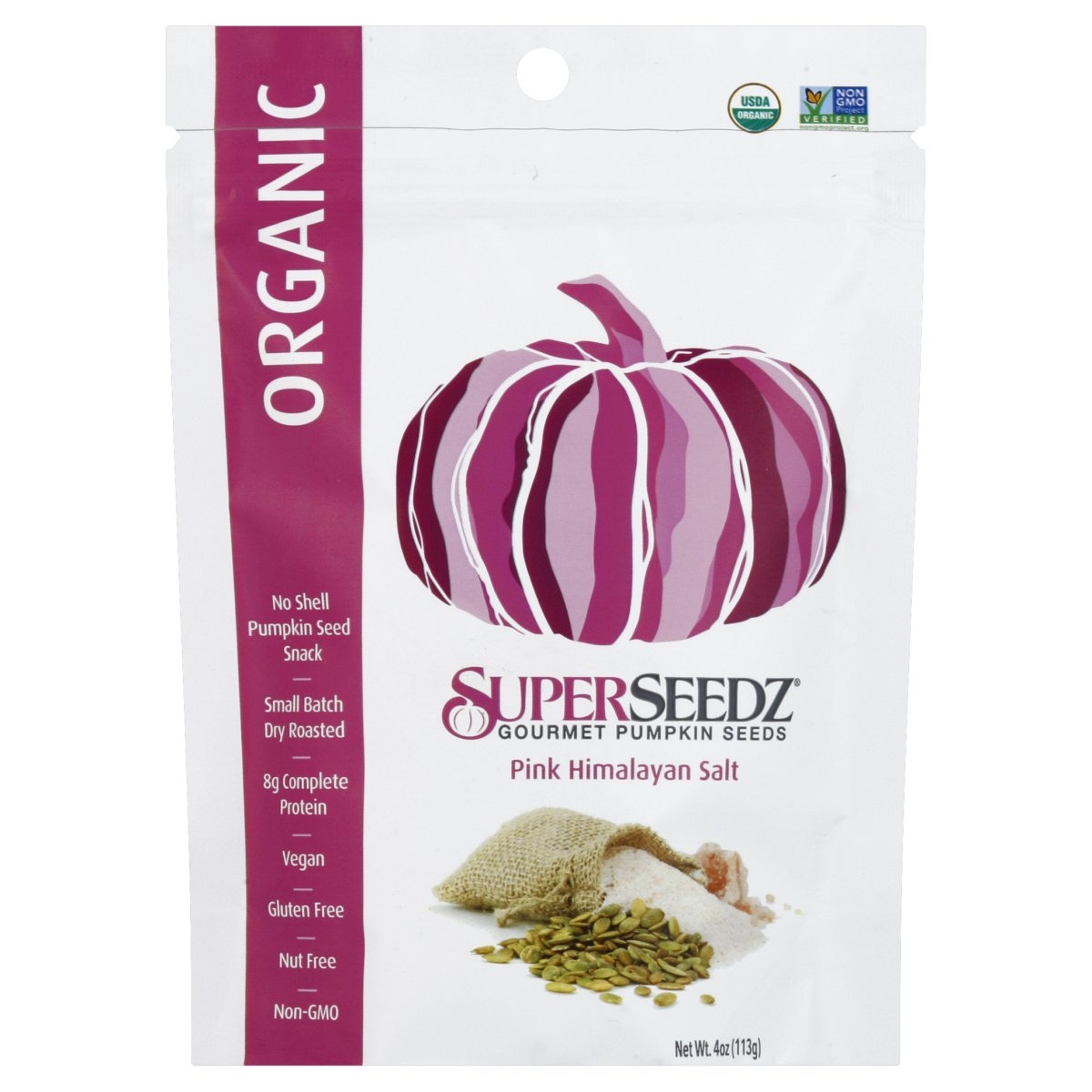 slide 1 of 2, SuperSeedz Pumpkin Seeds, Gourmet, Organic, Pink Himalayan Salt, 4 oz