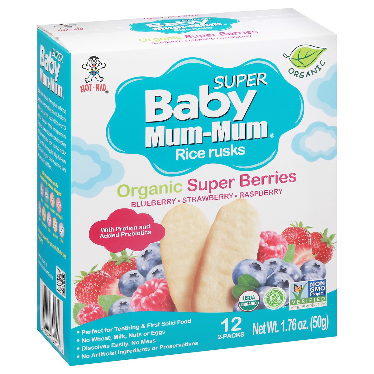 slide 5 of 9, Hot-Kid Super Baby Mum-Mum Organic Super Berries Rice Rusks 12 ea, 12 ct