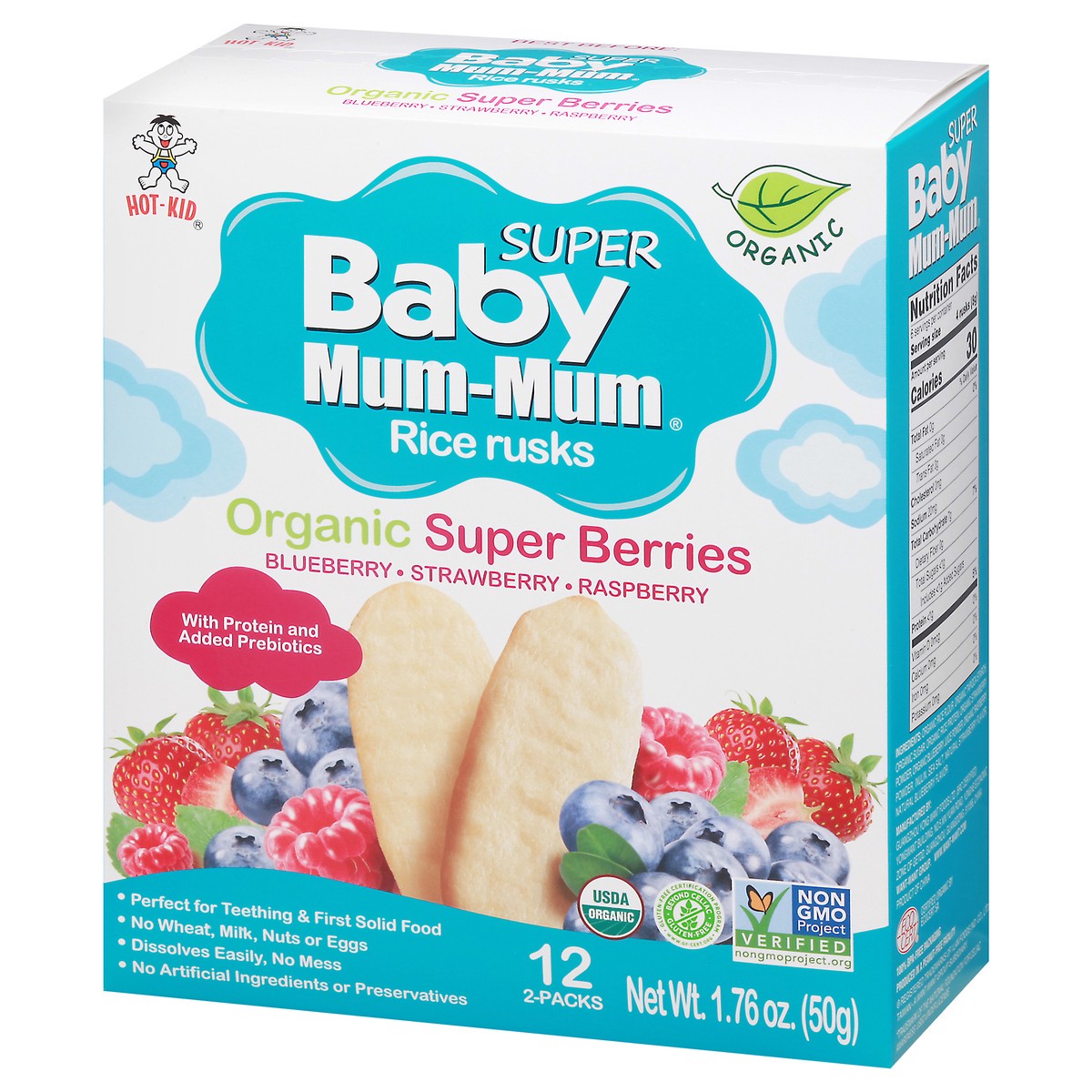 slide 9 of 9, Hot-Kid Super Baby Mum-Mum Organic Super Berries Rice Rusks 12 ea, 12 ct