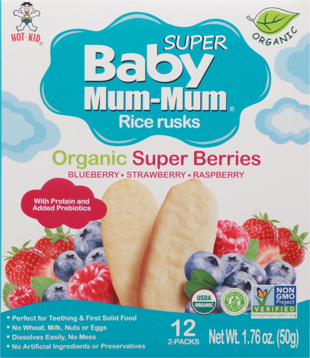 slide 1 of 9, Hot-Kid Super Baby Mum-Mum Organic Super Berries Rice Rusks 12 ea, 12 ct