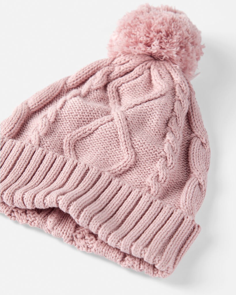 slide 2 of 2, Littleplanet Baby Girl Organic Cotton Cable Knit Hat Pink 3-9M, 1 ct