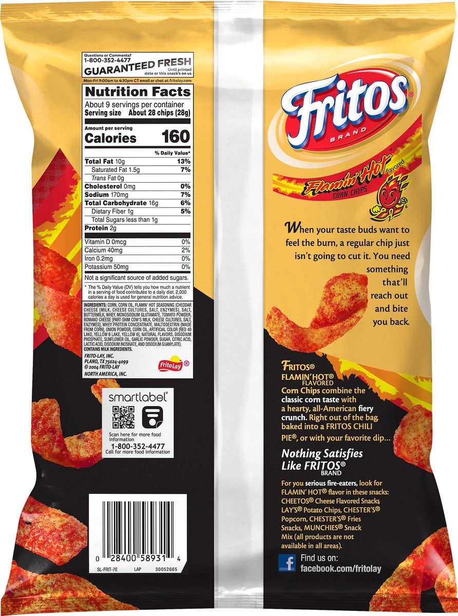 slide 2 of 7, Fritos Corn Chips, Flamin' Hot Flavored, 9.25 oz