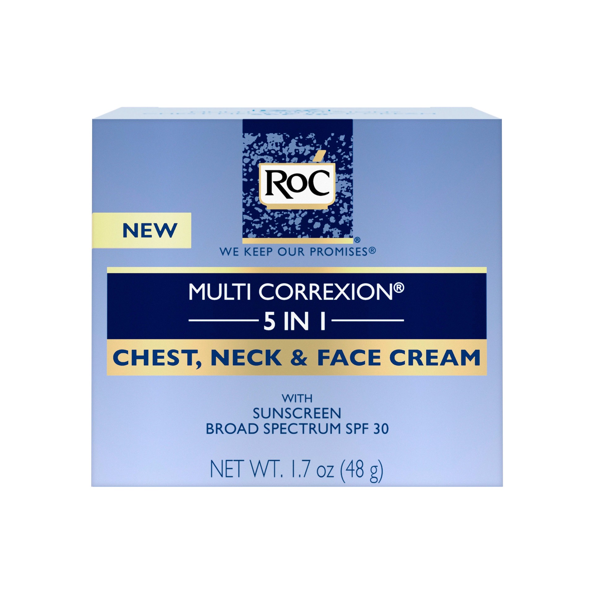 slide 1 of 10, RoC MULTI CORREXION 5 in 1 Chest, Neck & Face Cream, 1.7 Oz, 1.7 oz