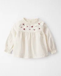 Littleplanet Baby Girl Organic Cotton Floral Print Long-Sleeve Top, Whitecap Cream, 6M