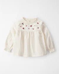 Littleplanet Baby Girl Organic Cotton Floral Print Long-Sleeve Top, Whitecap Cream, 6M