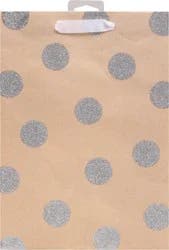 American Greetings Medium Gift Bag, Silver Dots on Kraft,