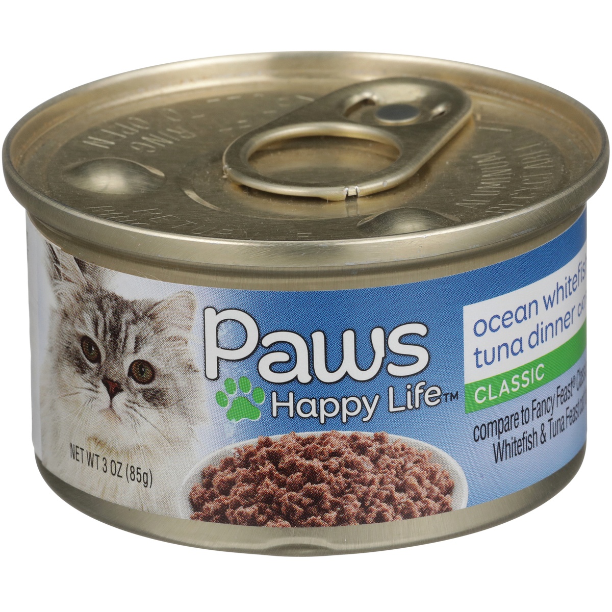 slide 1 of 6, Paws Happy Life Ocean Whitefish & Tuna Dinner Classic Cat Food, 3 oz