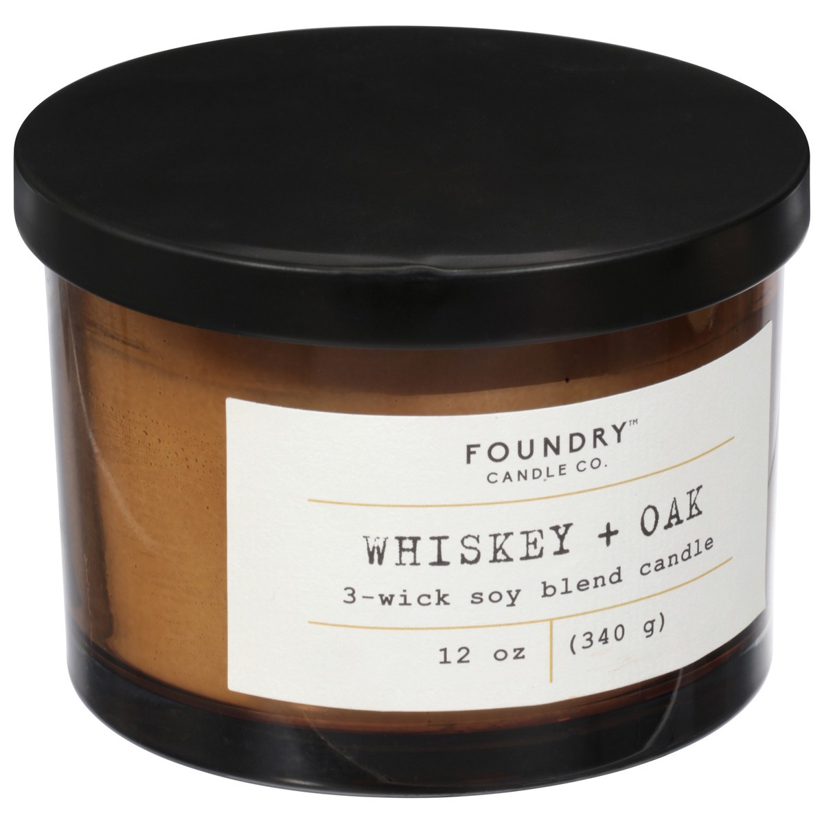 slide 2 of 9, Foundry Candle Co. Foundry Candle Co Whiskey + Oak 3-wick Soy Wax Candle, 12 oz