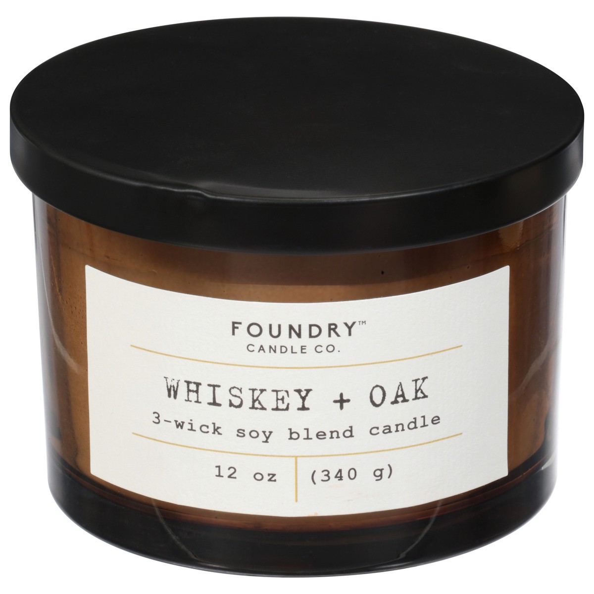 slide 1 of 9, Foundry Candle Co. Foundry Candle Co Whiskey + Oak 3-wick Soy Wax Candle, 12 oz