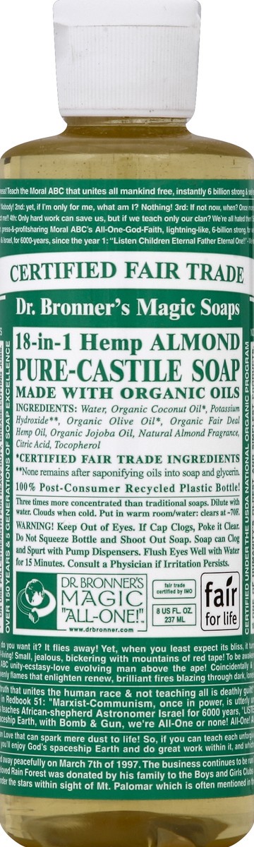 slide 2 of 3, Dr. Bronner's 18-In-1 Hemp Pure-Castile Soap Almond, 8 fl oz