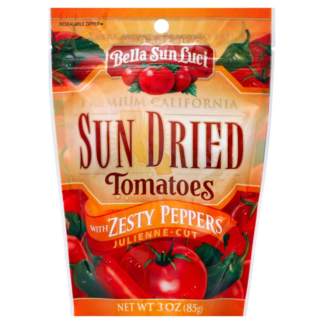 slide 1 of 1, Bella Sun Luci Tomatoes, Sun Dried, with Zesty Peppers, Julienne-Cut, 3 oz