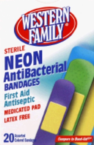 slide 1 of 1, Western Family Bandage Neon Antibact, 20 ct