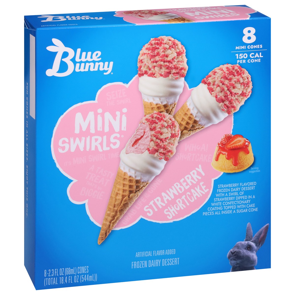 slide 8 of 9, Blue Bunny Mini Swirls Strawberry Shortcake Reduced Fat Ice Cream Cones 8 - 2.3 Fl Oz Cones, 18.40 fl oz