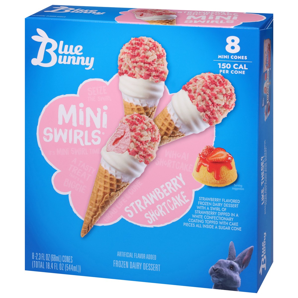 slide 7 of 9, Blue Bunny Mini Swirls Strawberry Shortcake Reduced Fat Ice Cream Cones 8 - 2.3 Fl Oz Cones, 18.40 fl oz