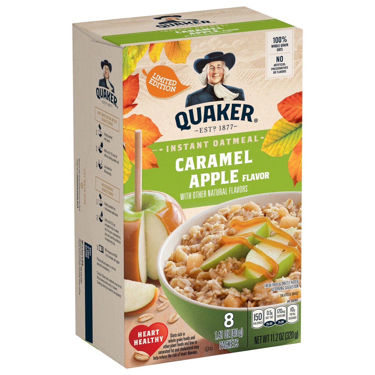 slide 6 of 9, Quaker 8 Pack Caramel Apple Flavor Instant Oatmeal 8 ea, 8 ct