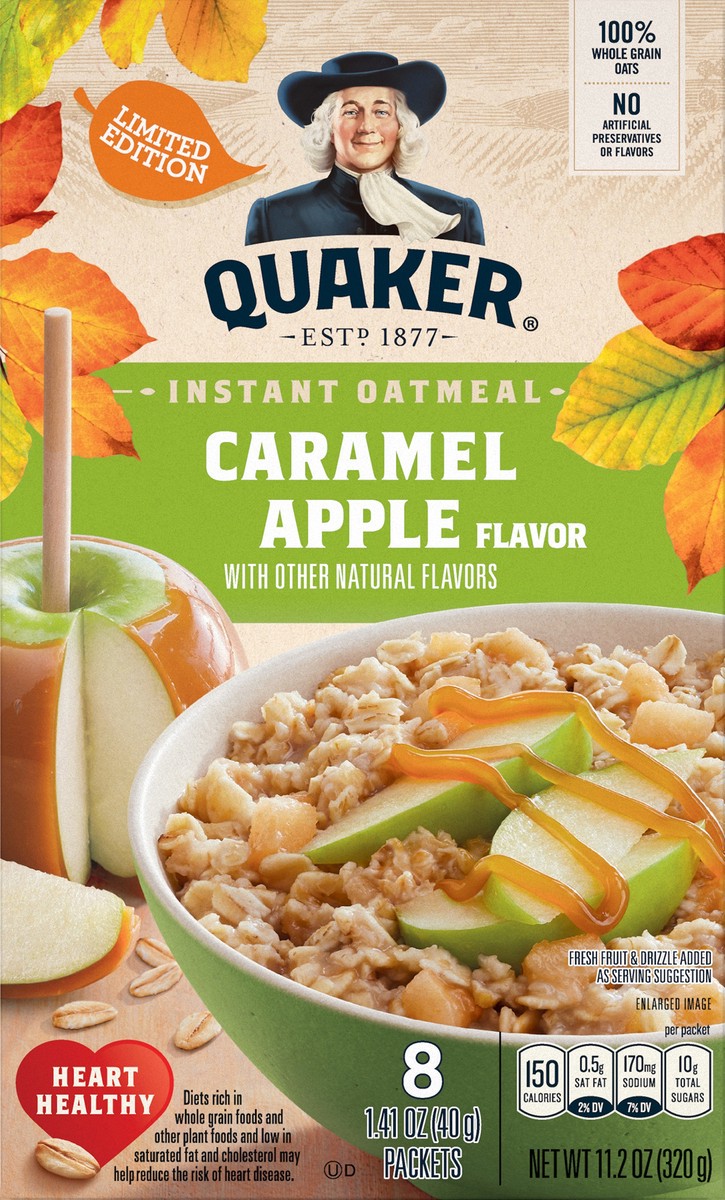 slide 7 of 9, Quaker 8 Pack Caramel Apple Flavor Instant Oatmeal 8 ea, 8 ct