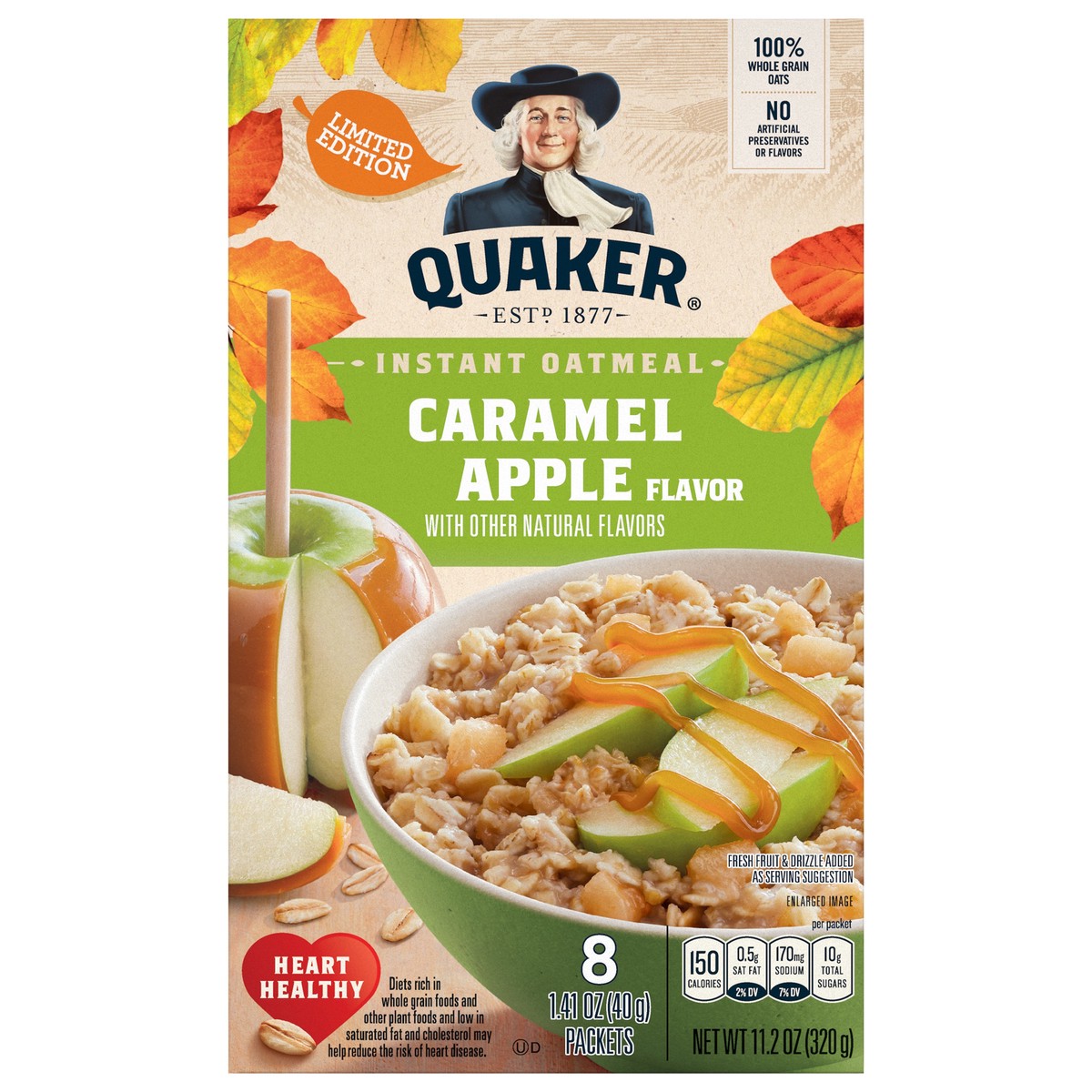 slide 1 of 9, Quaker 8 Pack Caramel Apple Flavor Instant Oatmeal 8 ea, 8 ct
