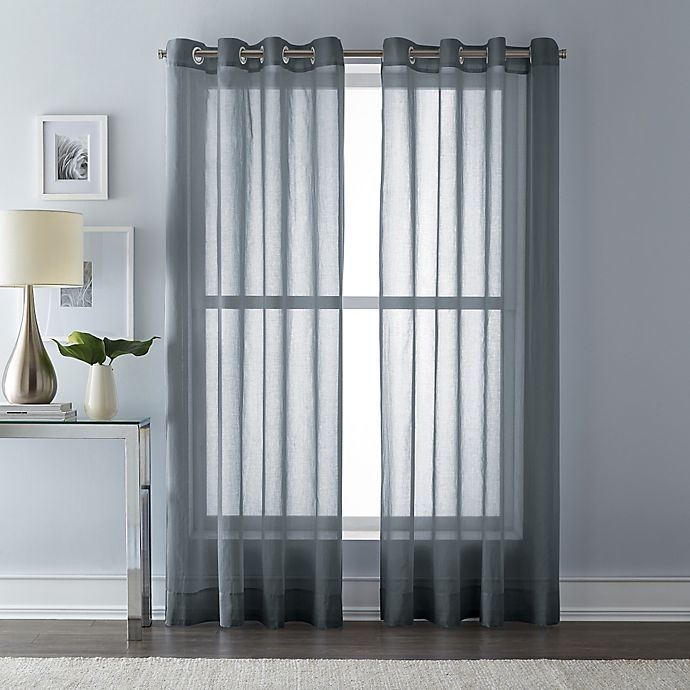 slide 1 of 1, Wamsutta Grommet Top Sheer Window Curtain Panel - Charcoal, 63 in