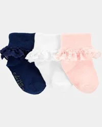 Carter's Toddler Girl 3-Pack Lace Cuff Socks Pink/White/Navy 2T4T
