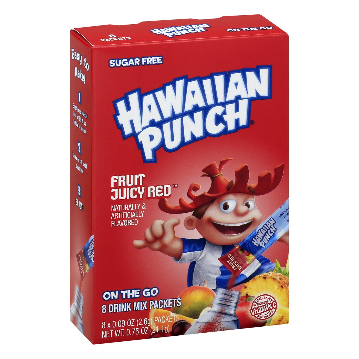 slide 12 of 13, Hawaiian Punch Sugar Free On The Go Fruit Juicy Red Drink Mix Packets 8 ea, 8 ct