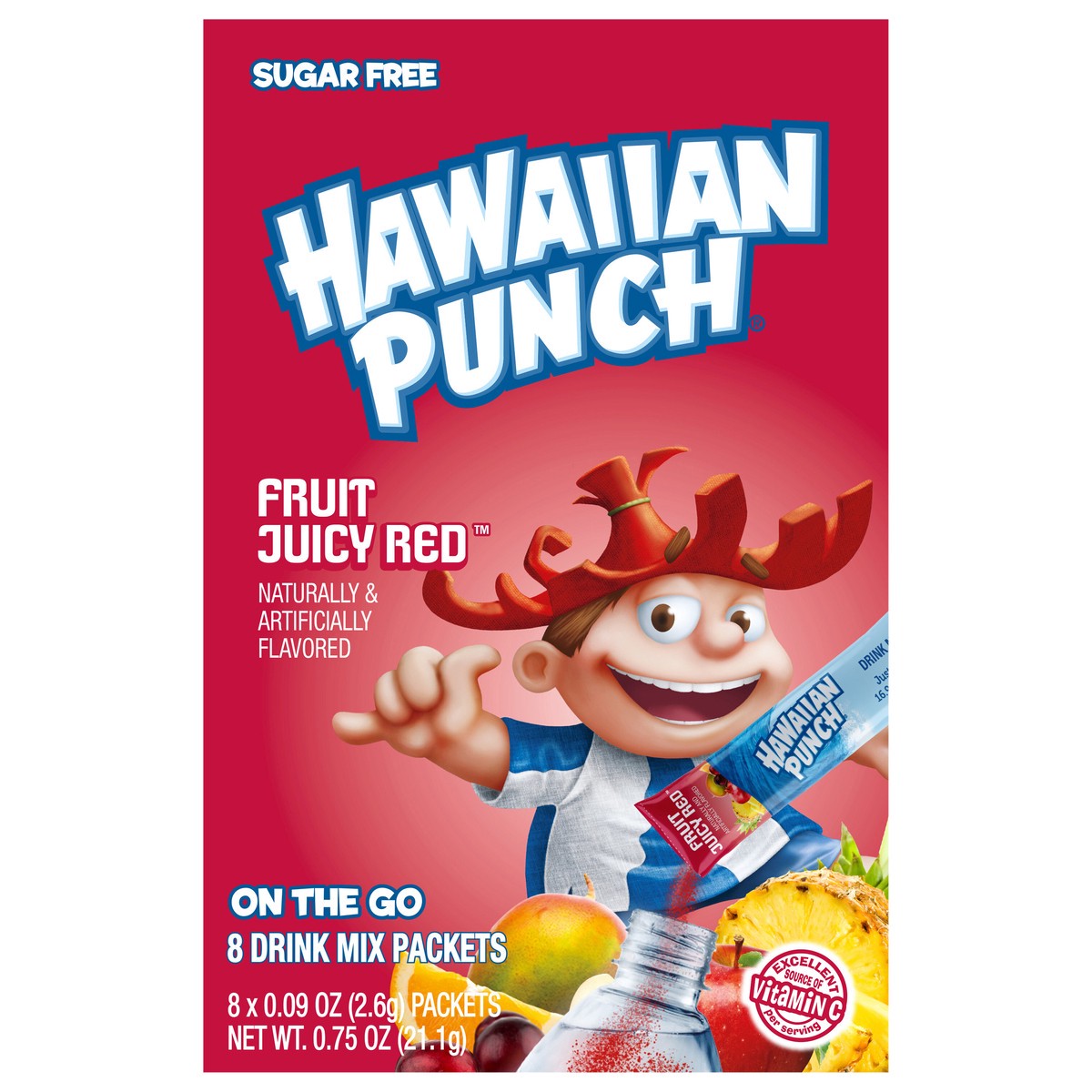 slide 1 of 13, Hawaiian Punch Sugar Free On The Go Fruit Juicy Red Drink Mix Packets 8 ea, 8 ct