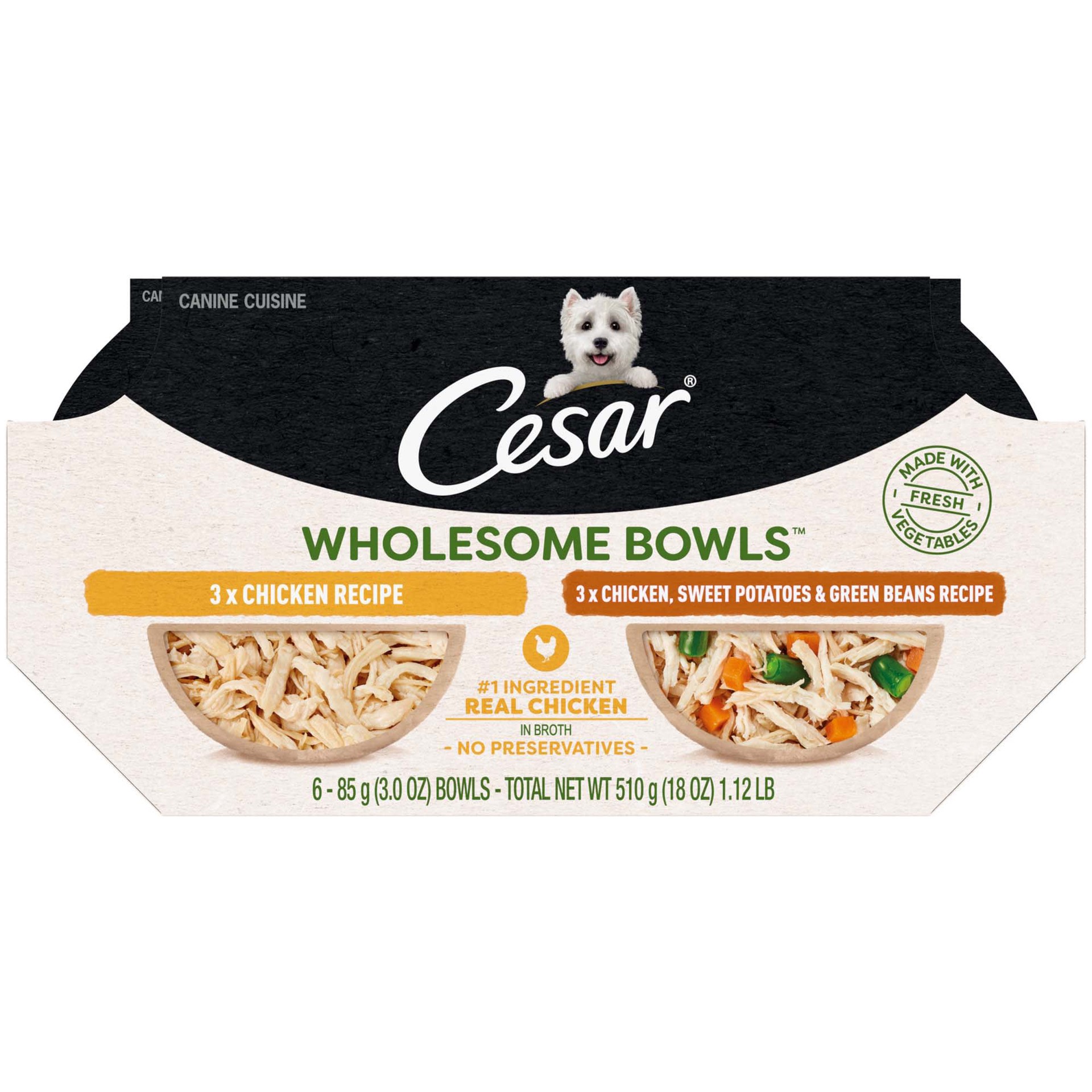 slide 1 of 9, Cesar Wholesome Bowls Canine Cuisine Dog Food 6 - 85 g Bowls, 6 ct