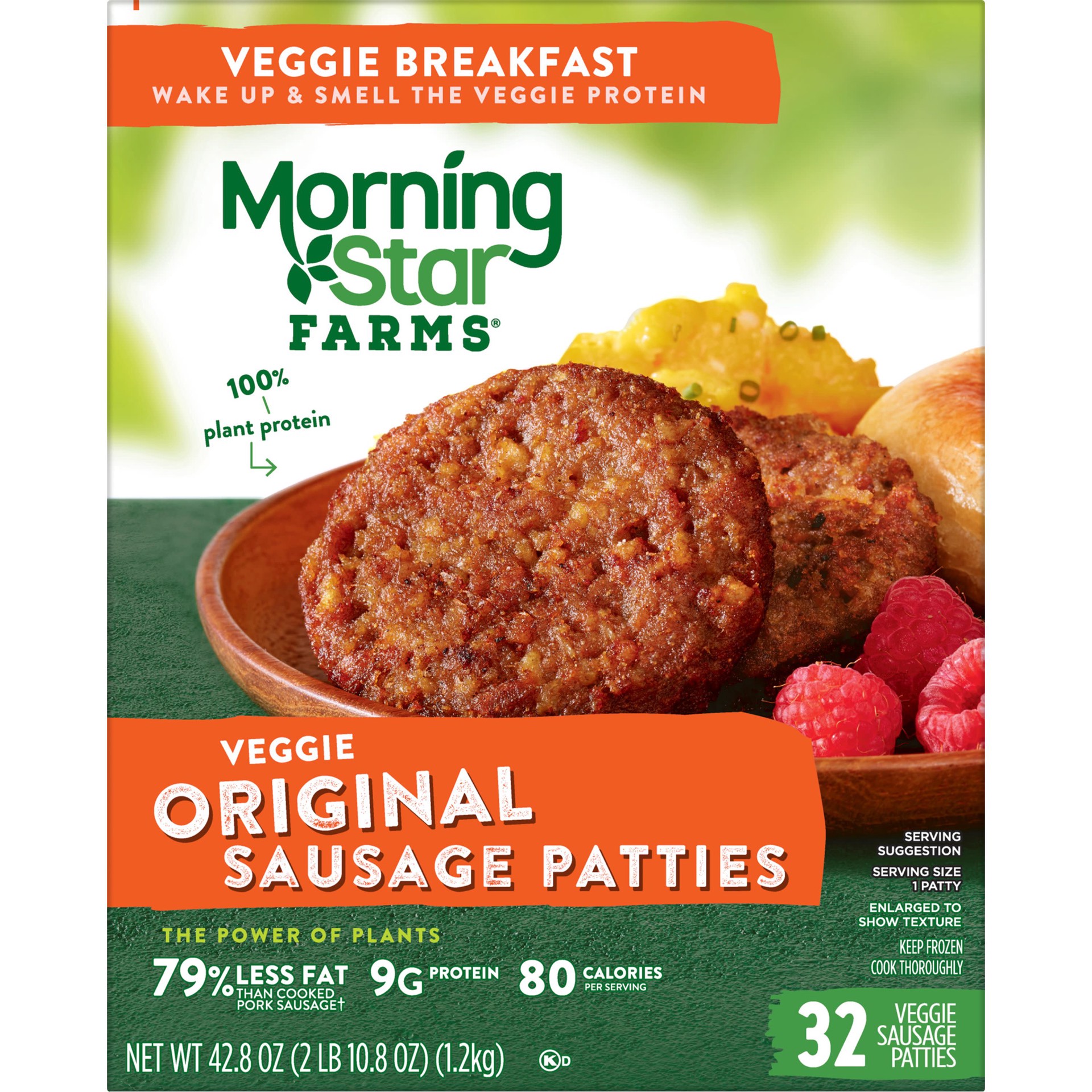 slide 1 of 13, MorningStar Farms Veggie Breakfast Meatless Sausage Patties, Original, 42.8 oz, 32 Count, Frozen, 