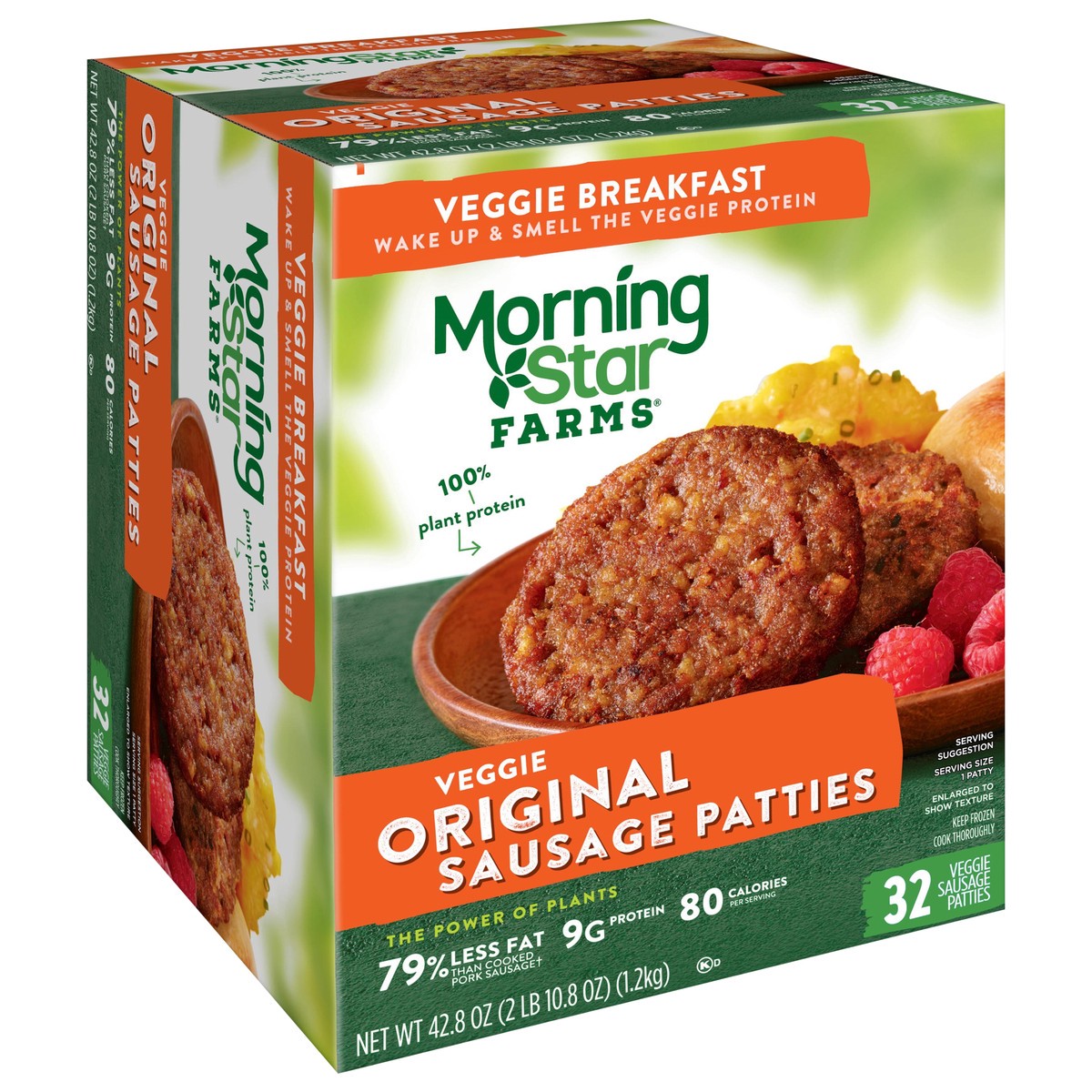 slide 13 of 13, MorningStar Farms Veggie Breakfast Meatless Sausage Patties, Original, 42.8 oz, 32 Count, Frozen, 