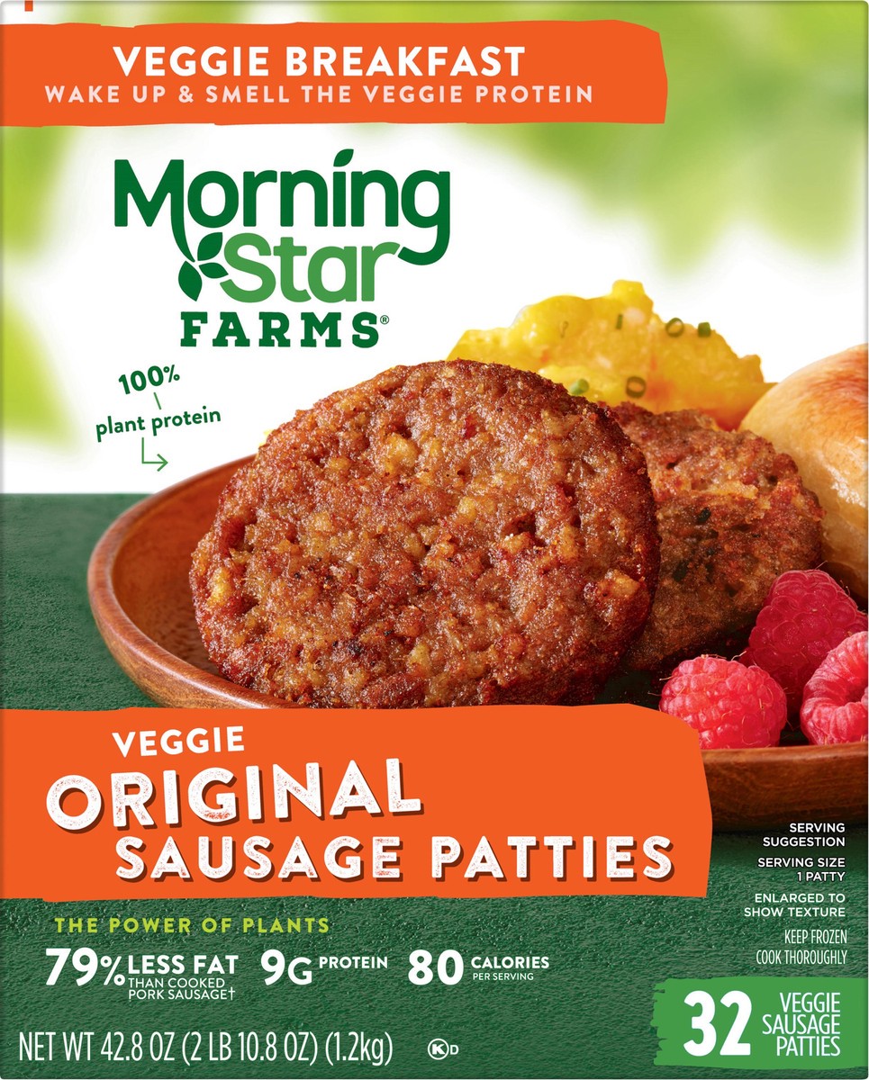 slide 5 of 13, MorningStar Farms Veggie Breakfast Meatless Sausage Patties, Original, 42.8 oz, 32 Count, Frozen, 