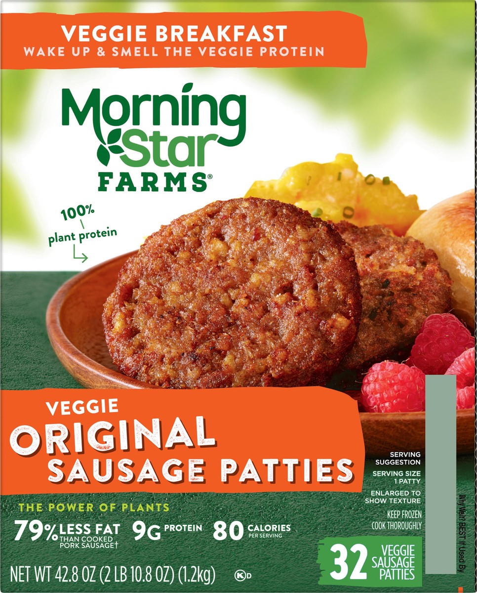 slide 3 of 13, MorningStar Farms Veggie Breakfast Meatless Sausage Patties, Original, 42.8 oz, 32 Count, Frozen, 