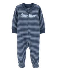 Carter's Carters Striped Little Bro 2-Way Zip Cotton Sleep & Play Pajamas - Blue Blue 6M