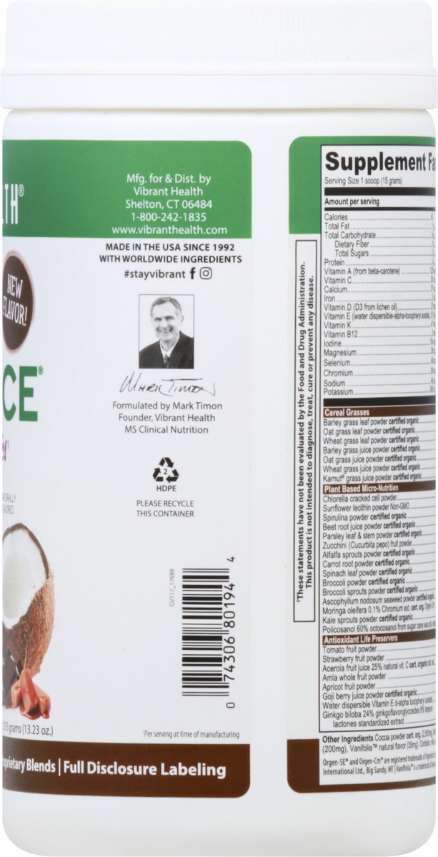 slide 6 of 10, Vibrant Health Green Vibrance Chocolate Coconut Plant-based Superfood Powder, 12.35 oz