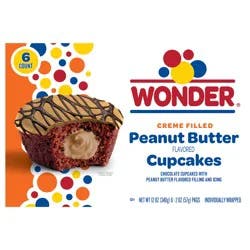 Wonder Crème Filled Peanut Butter Flavored Cupcakes, Individually Wrapped Peanut Butter Cakes, 6 Ct