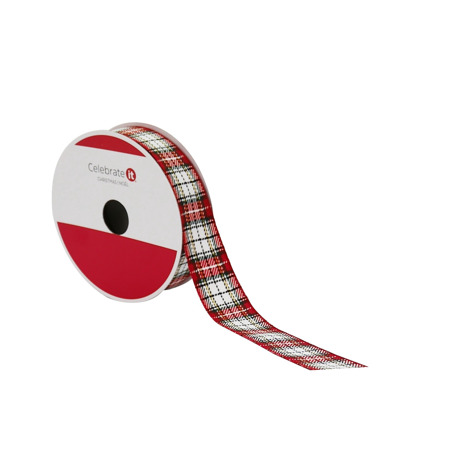 slide 3 of 3, 7/8" X 30ft. Red & White Plaid Ribbon By Celebrate It, 7/8 in x 30 ft