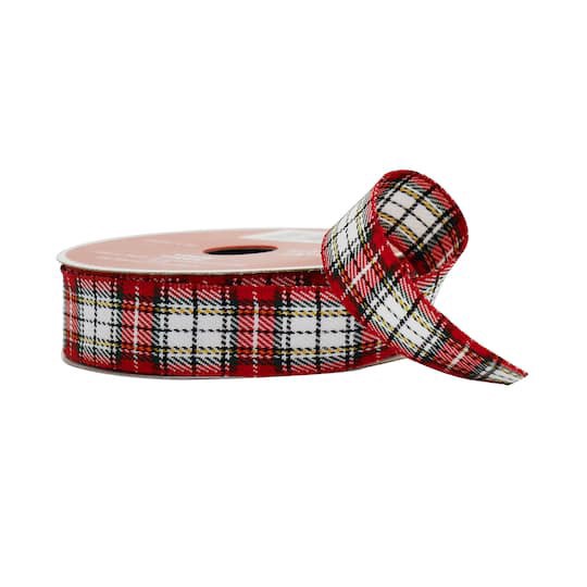 slide 1 of 3, 7/8" X 30ft. Red & White Plaid Ribbon By Celebrate It, 7/8 in x 30 ft