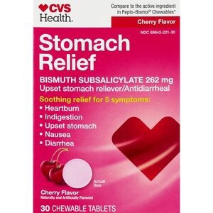 slide 1 of 1, CVS Health Stomach Relief Chewable Tablets, Cherry, 30 Ct, 1 ct