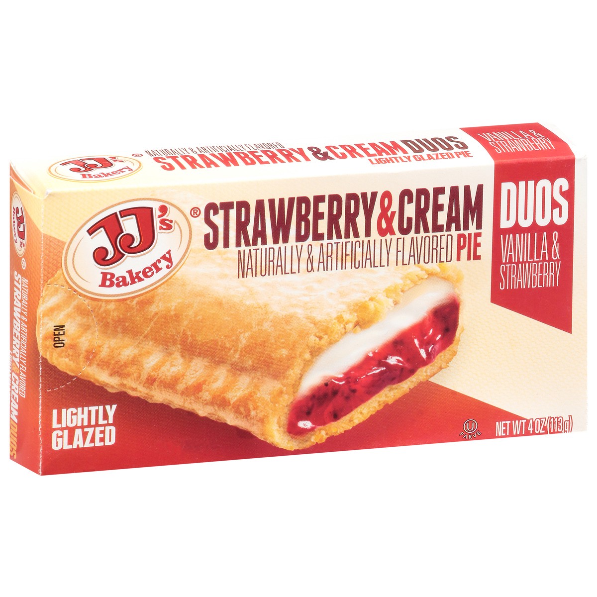 slide 2 of 9, JJ's Bakery Lightly Glazed Duos Strawberry & Cream Pie 4 oz, 4 oz