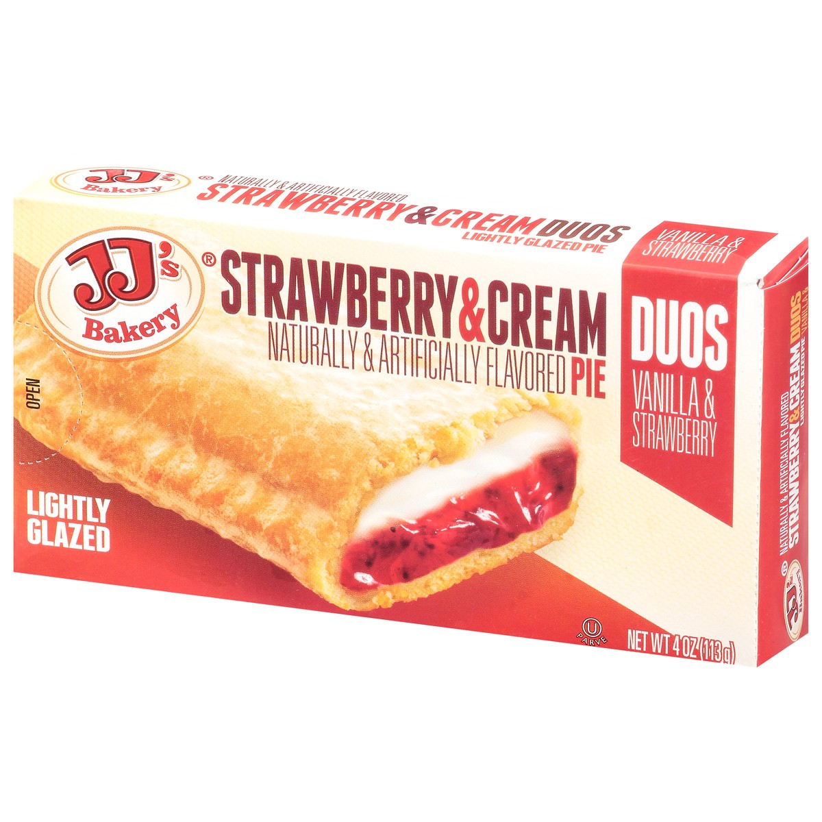 slide 3 of 9, JJ's Bakery Lightly Glazed Duos Strawberry & Cream Pie 4 oz, 4 oz