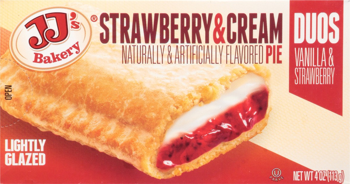 slide 1 of 9, JJ's Bakery Lightly Glazed Duos Strawberry & Cream Pie 4 oz, 4 oz