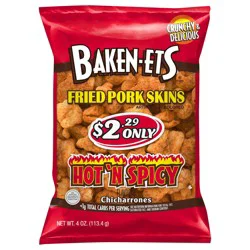 Baken-ets Chicharrones Flavored Fried Pork Skins Hot N Spicy 4 Oz