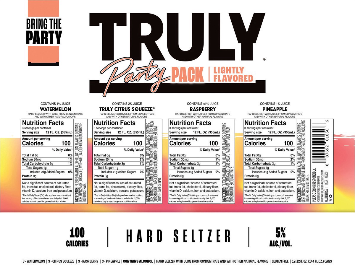 slide 12 of 13, TRULY Hard Seltzer Party Pack Variety (12 fl. oz. Can, 12pk.), 12 ct; 12 oz